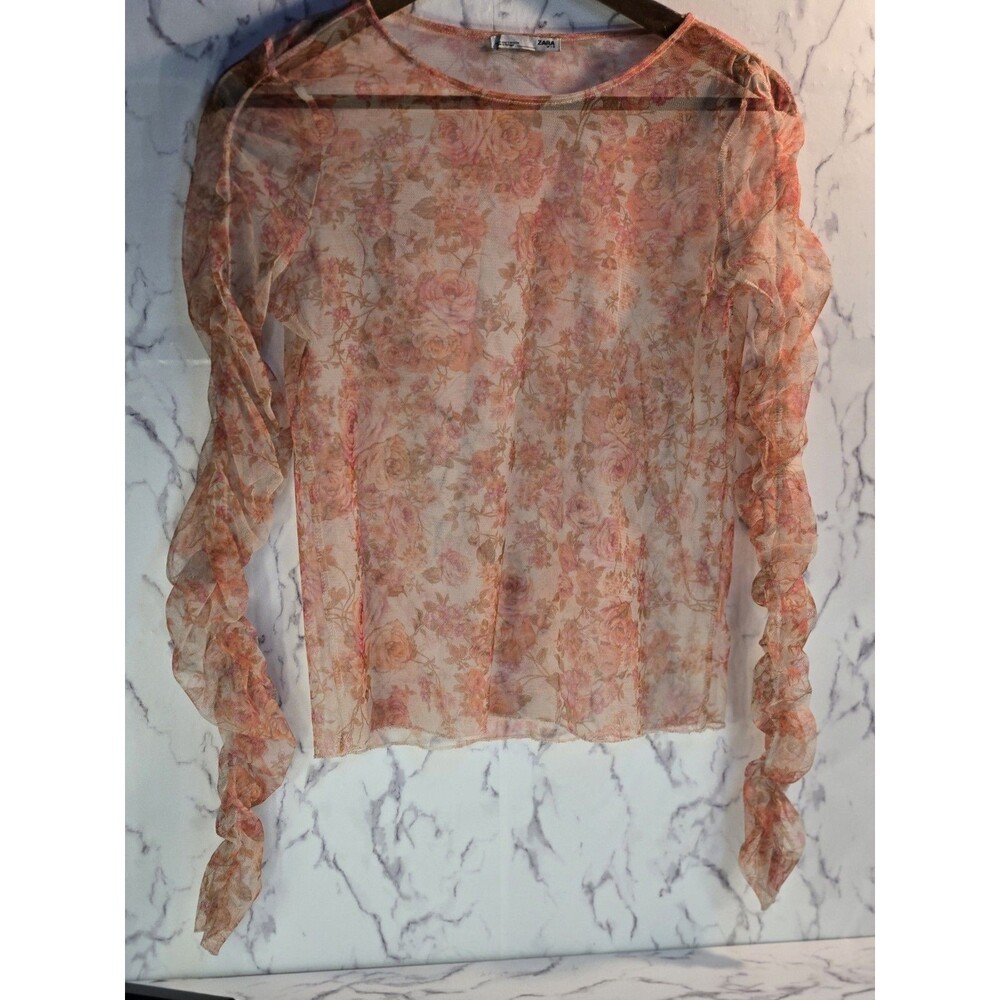 Zara Women's Floral Sheer Top, Size Small